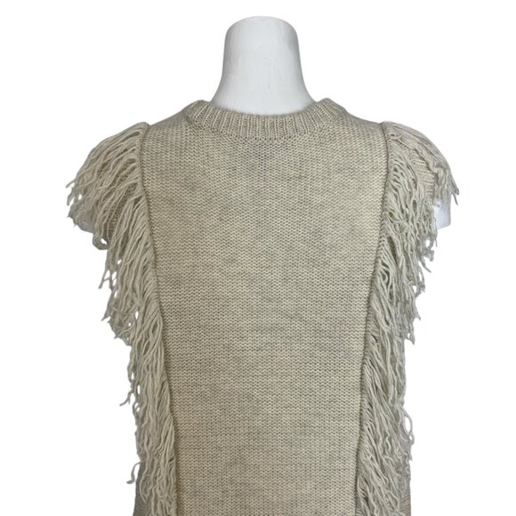 Intermix Fringe Sweater Vest P XS Cream Wool Cashmere Sleeveless Crewneck Fall - Picture 9 of 13